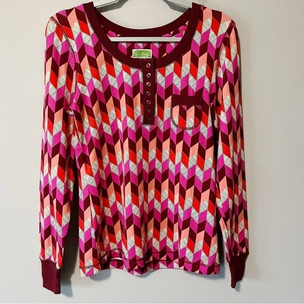 Vera Bradley NEW Henley Long Sleeve Pajama Top Bohemian Chevron Size Medium 8-10
